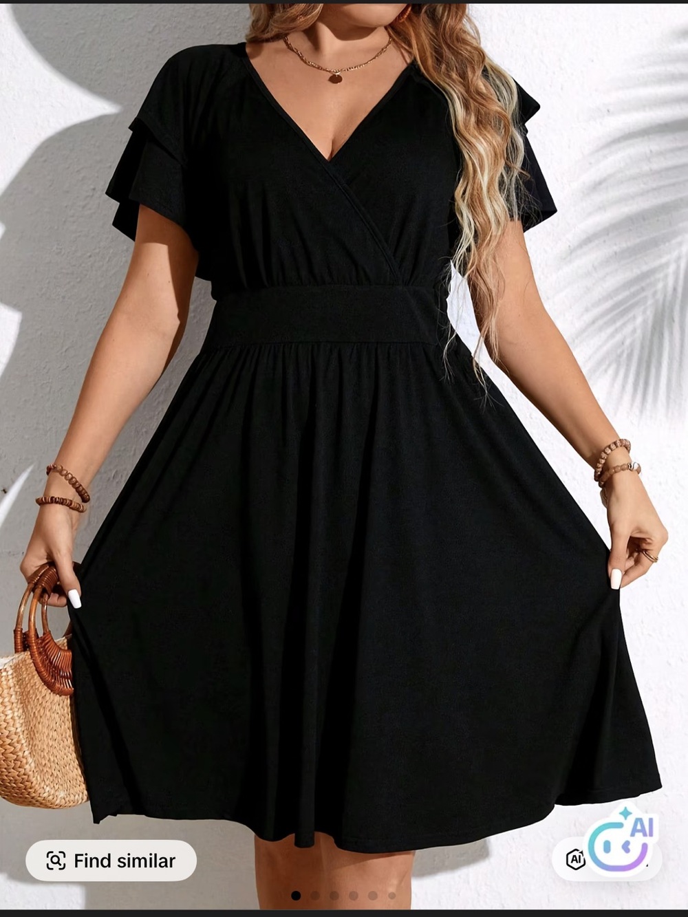 Black Flutter Sleeve Casual V-Neck Dress - Classic Women's Dress